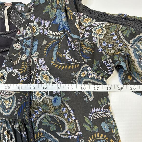 Free People Rain or Shine Paisley Mini Sun Dress Size XS Tunic Swing Boho Shift - Picture 10 of 11
